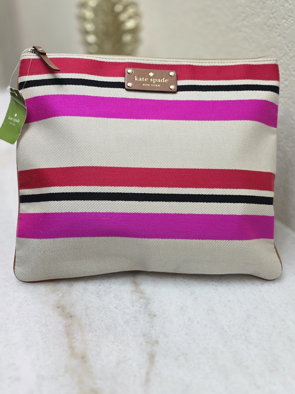 kate spade Pink, Fuchsia & Cream Striped Canvas Cosmetic Pouch